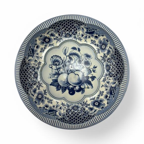 Vintage 1971 Daher Decorated Ware Blue & White Floral Fruit Tin Plate England - Picture 6 of 6